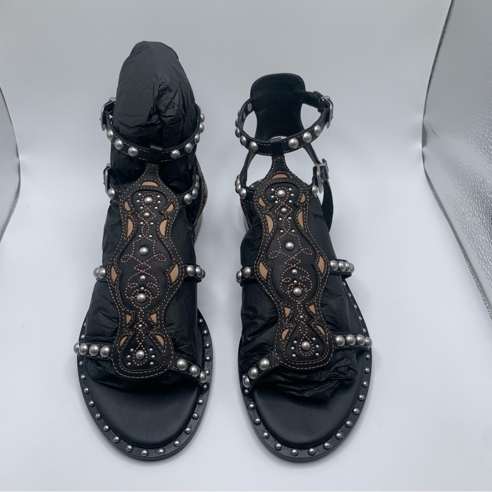 NWB Ash Women's Plaza Leather T-Strap Sandals size 37 US 6.5 black leather - Picture 6 of 10